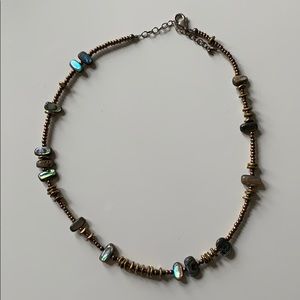 Abalone and bronze glass bead necklace